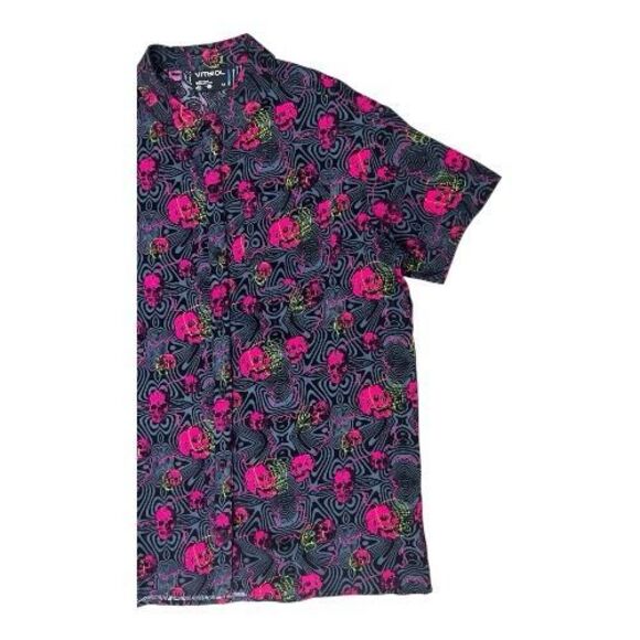 Vitriol Caedia Skull Lightning Pink Grey Women Shirt Size M Button-Up Punk Rock - Picture 4 of 14